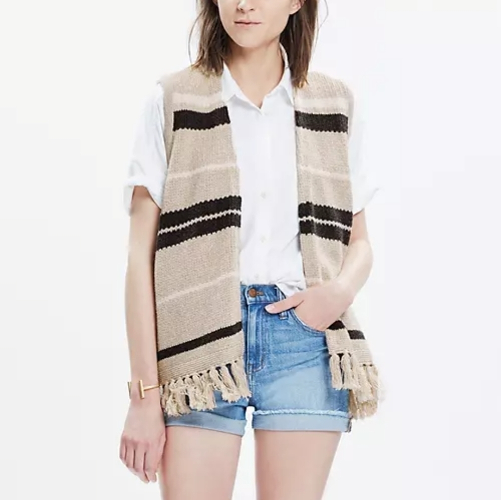 Madewell Open Fringe Sweater Vest Cardigan XS